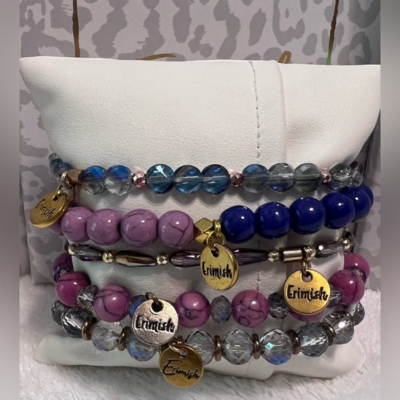 Brand New ERIMISH Bracelets - 5 pc Stack - Purple, Blue & Violet, Shamballa - Picture 3 of 3